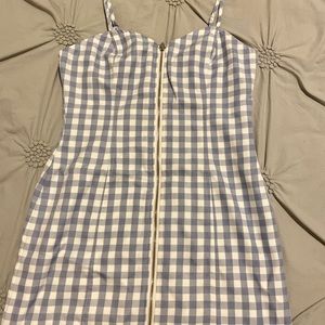 Purple and White Plaid Zip Mini Dress